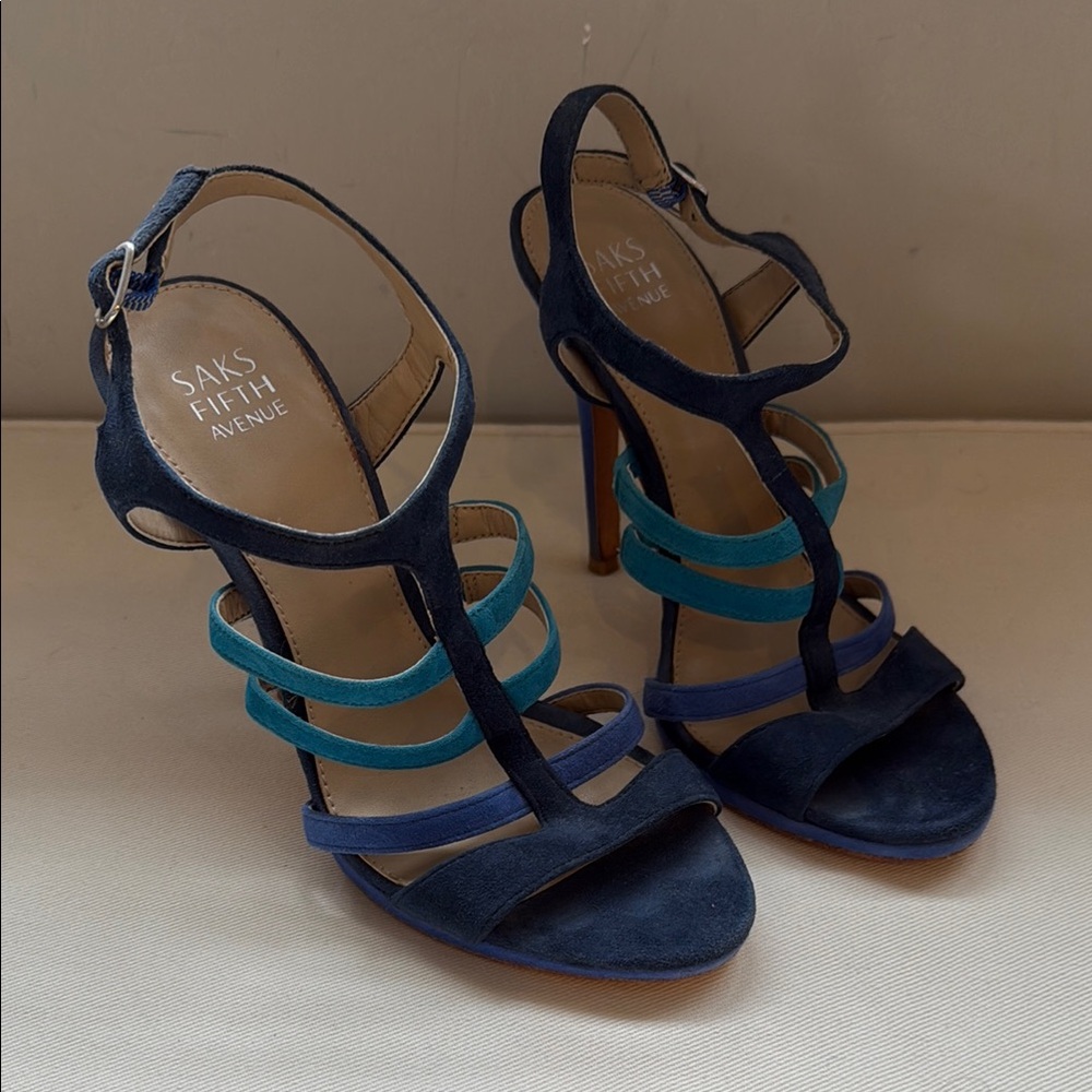 Saks Fifth Avenue Women's Strappy Blue and Teal Heels